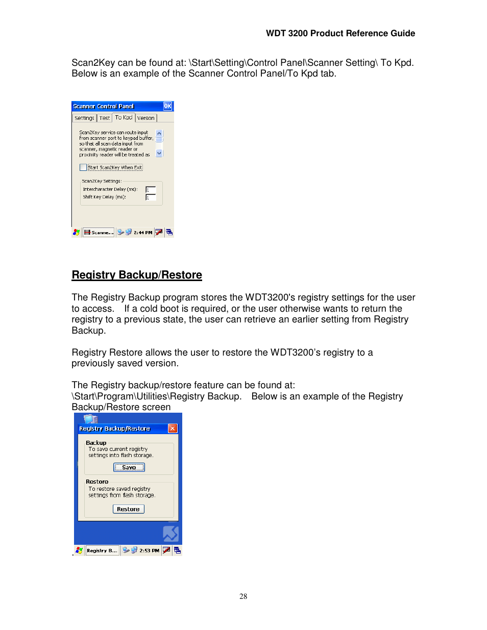 Registry backup/restore | Wasp Bar Code WDT3200 User Manual | Page 28 / 28