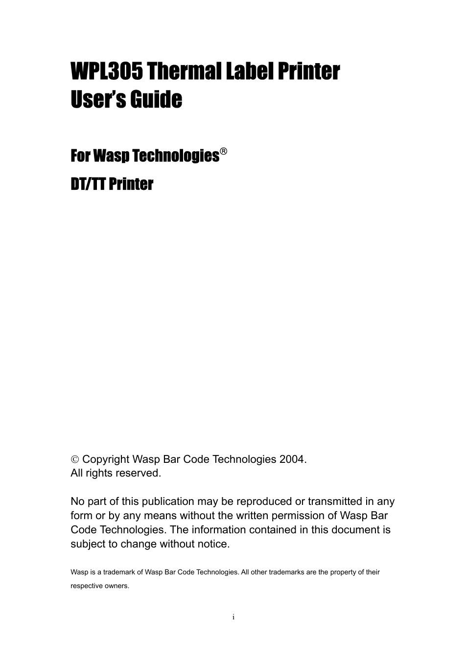 Wasp Bar Code Wasp WPL305 User Manual | 18 pages