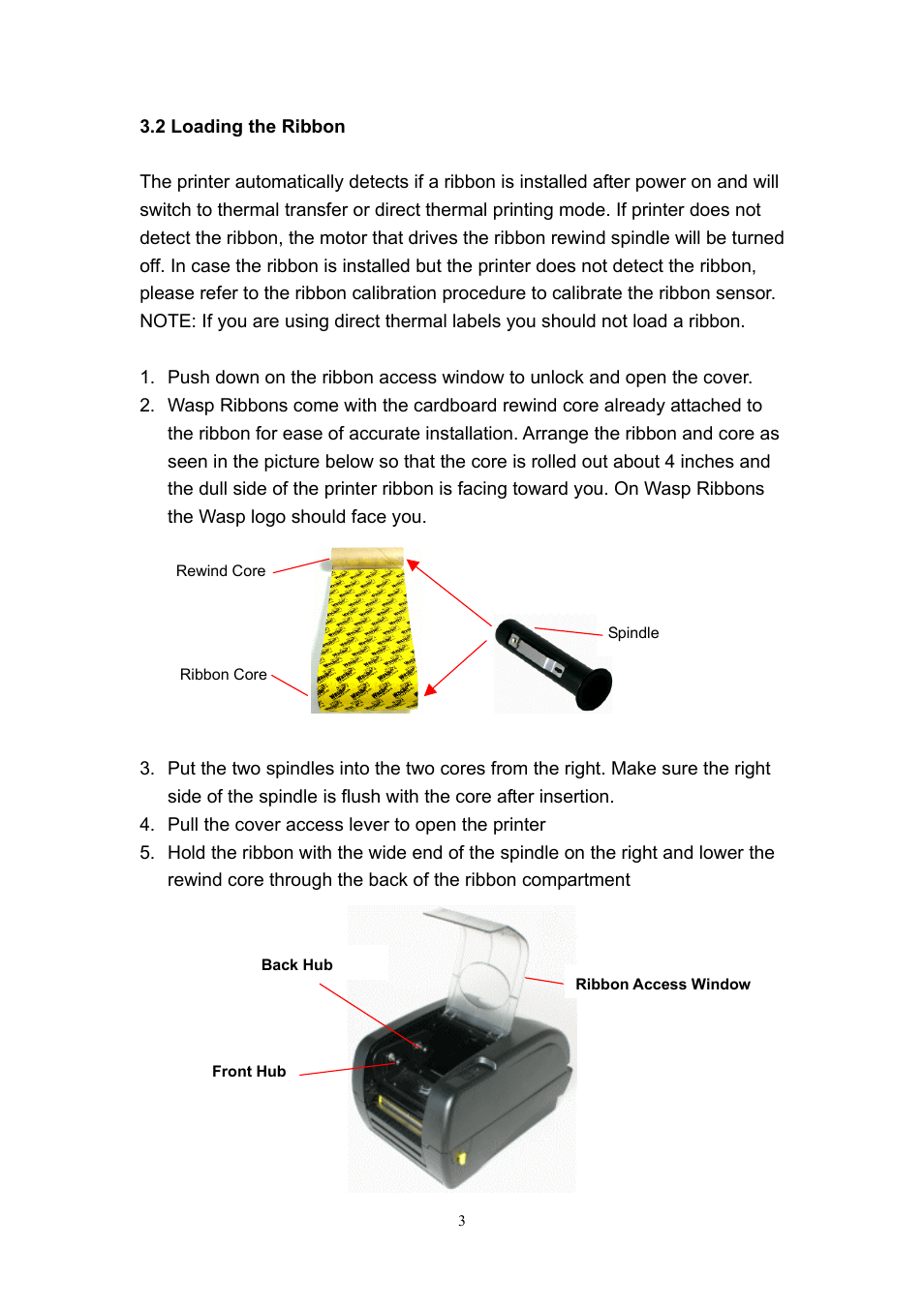 2 loading the ribbon | Wasp Bar Code Wasp WPL305 User Manual | Page 5 / 18