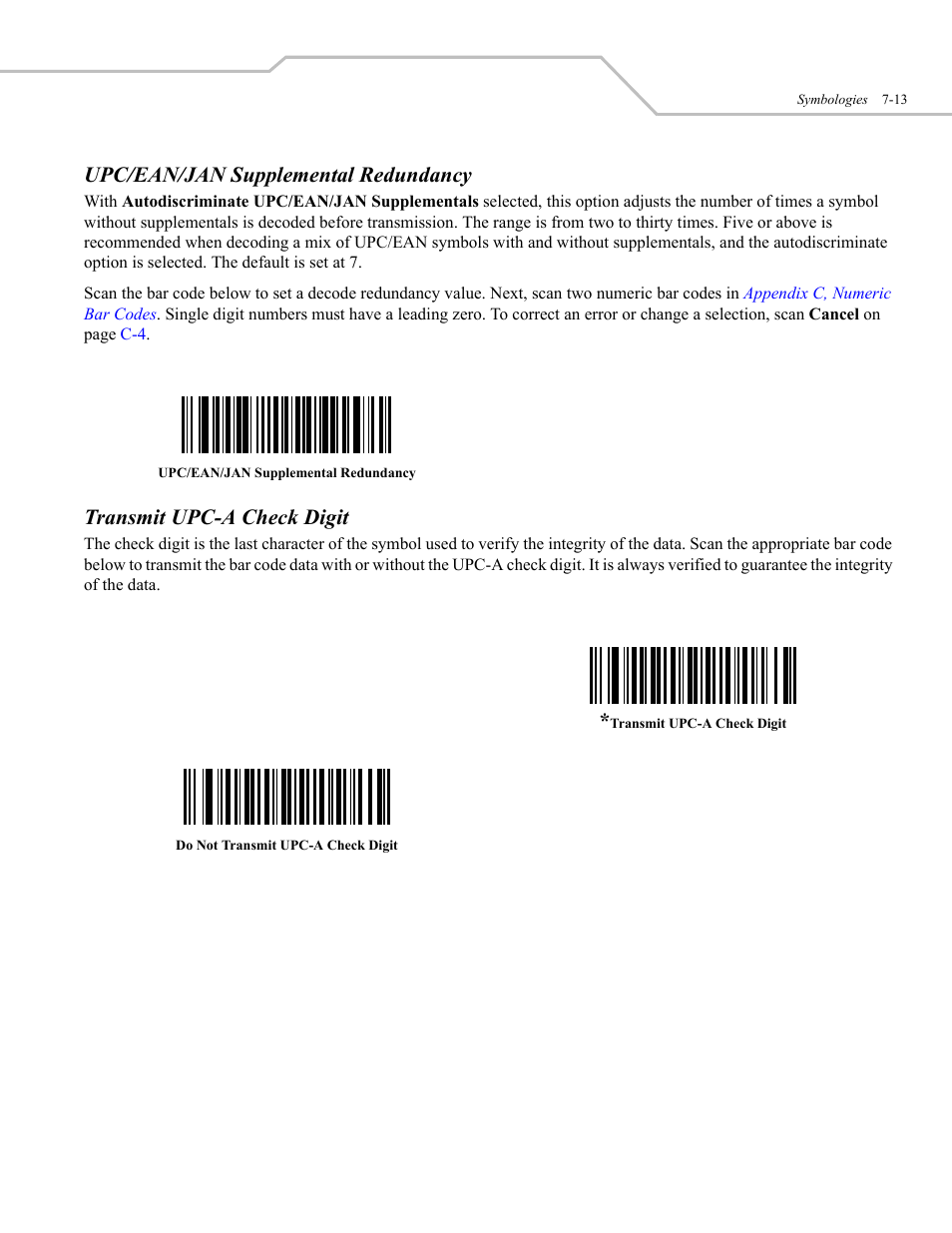 Upc/ean/jan supplemental redundancy, Transmit upc-a check digit | Wasp Bar Code WLS 9500 User Manual | Page 101 / 189
