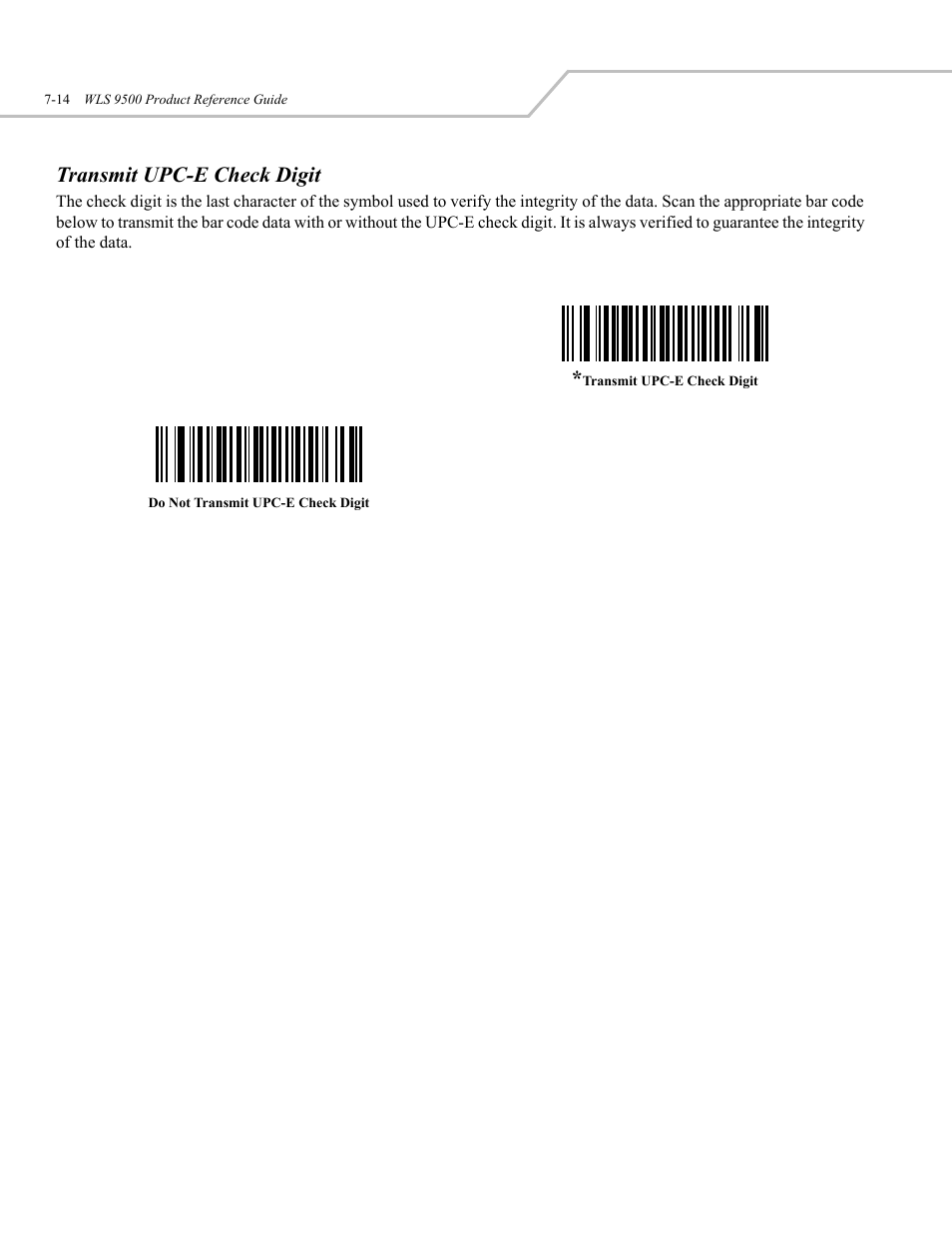 Transmit upc-e check digit | Wasp Bar Code WLS 9500 User Manual | Page 102 / 189