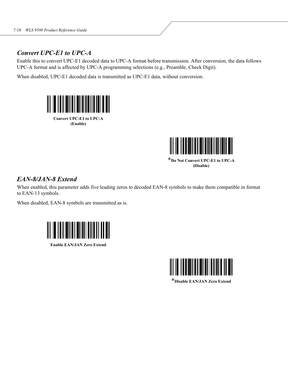 Convert upc-e1 to upc-a, Ean-8/jan-8 extend | Wasp Bar Code WLS 9500 User Manual | Page 106 / 189