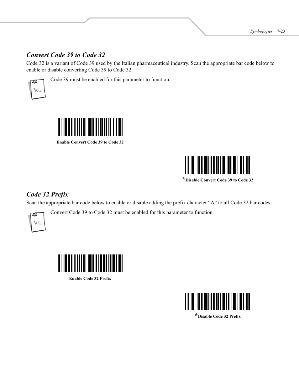 Convert code 39 to code 32, Code 32 prefix | Wasp Bar Code WLS 9500 User Manual | Page 111 / 189