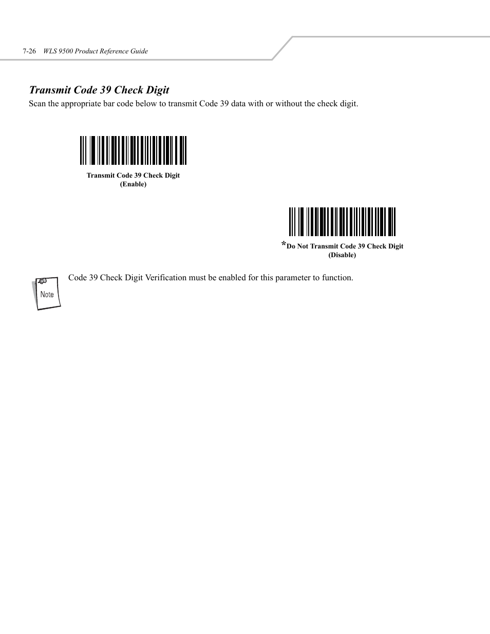 Transmit code 39 check digit | Wasp Bar Code WLS 9500 User Manual | Page 114 / 189