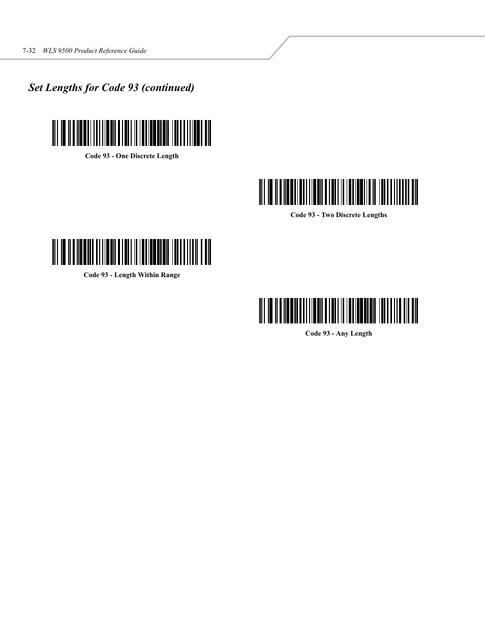 Set lengths for code 93 (continued) | Wasp Bar Code WLS 9500 User Manual | Page 120 / 189