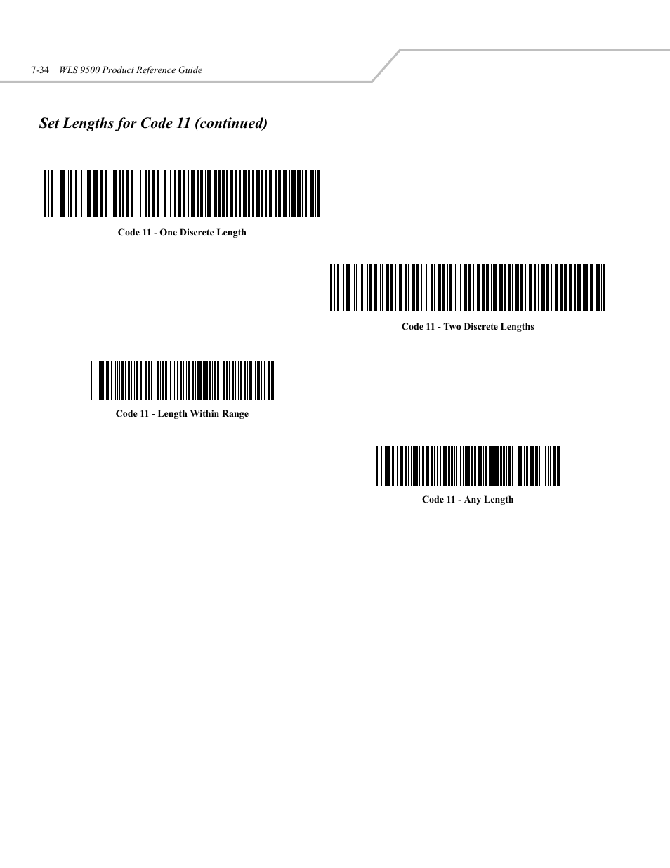 Set lengths for code 11 (continued) | Wasp Bar Code WLS 9500 User Manual | Page 122 / 189