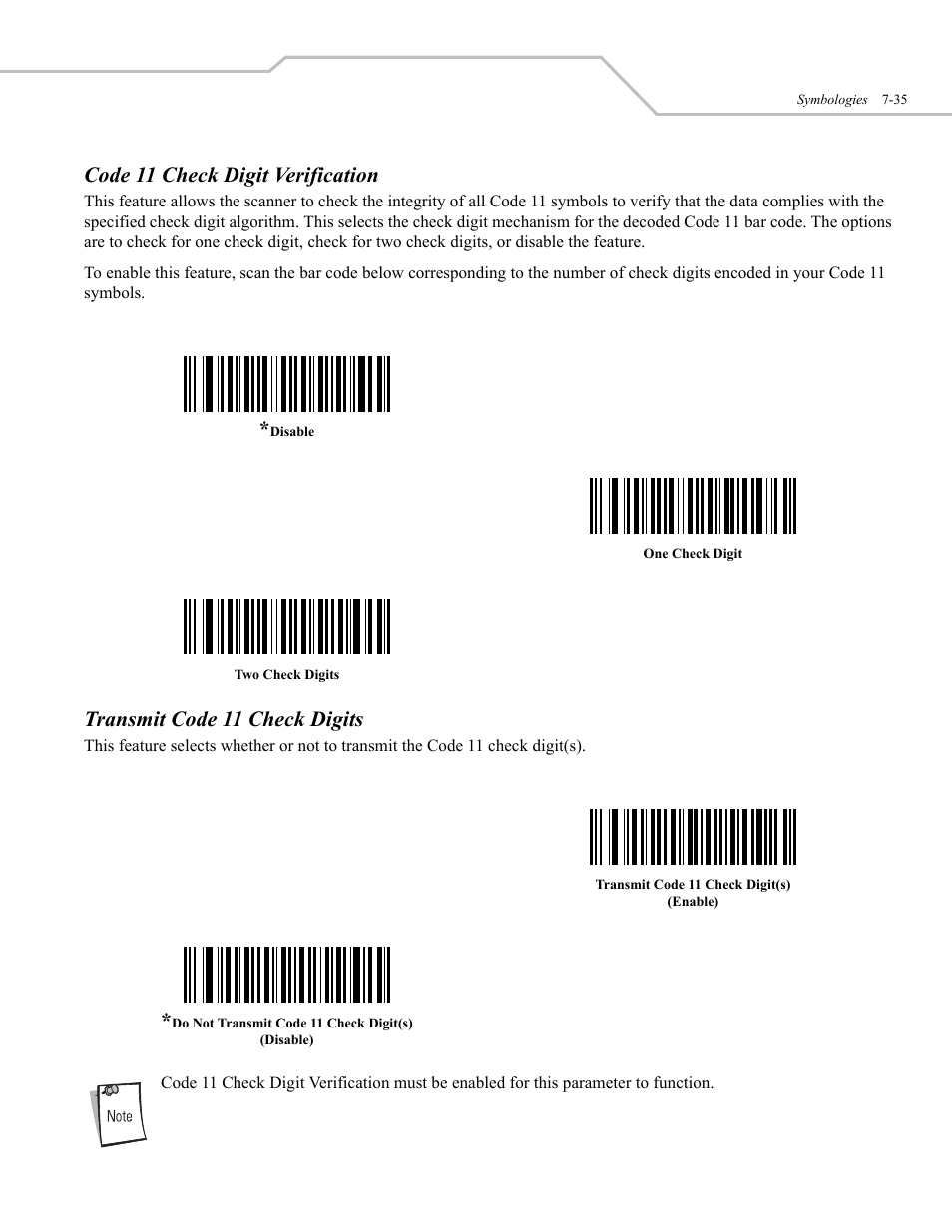 Code 11 check digit verification, Transmit code 11 check digits | Wasp Bar Code WLS 9500 User Manual | Page 123 / 189