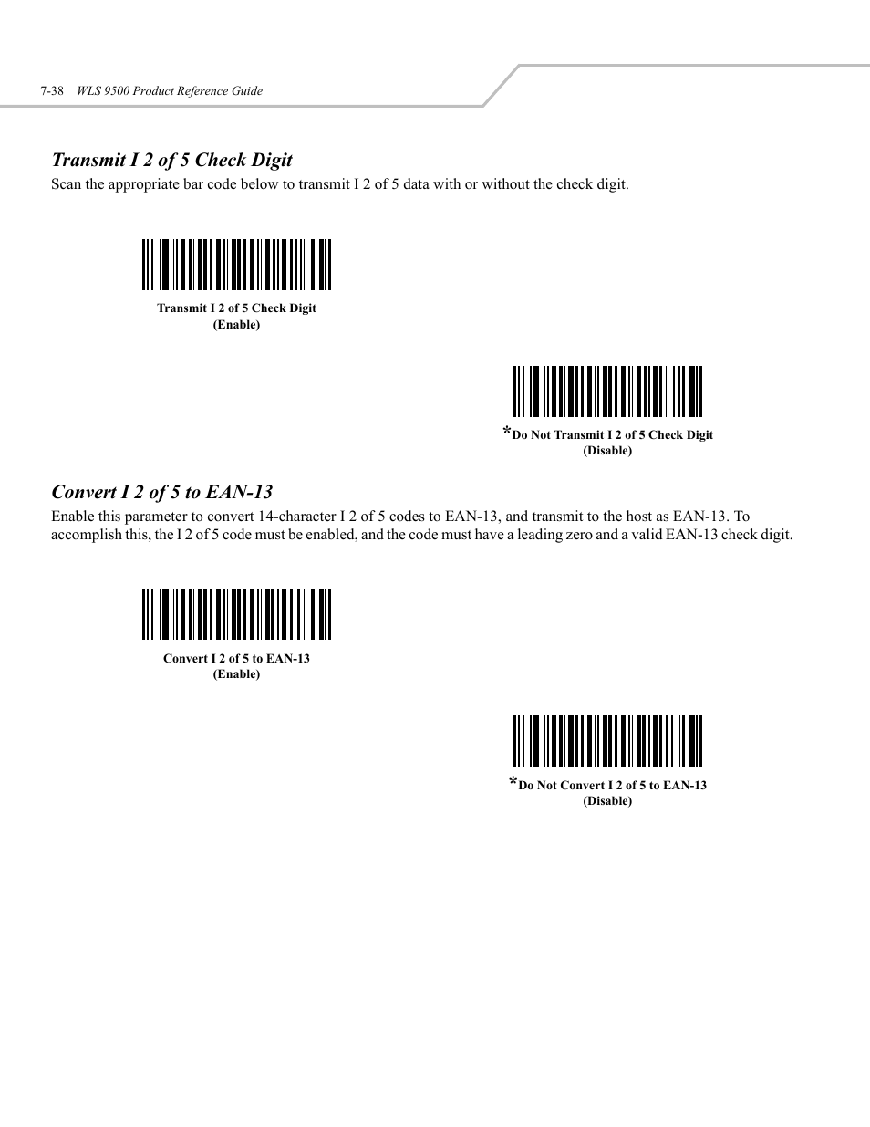 Transmit i 2 of 5 check digit, Convert i 2 of 5 to ean-13 | Wasp Bar Code WLS 9500 User Manual | Page 126 / 189