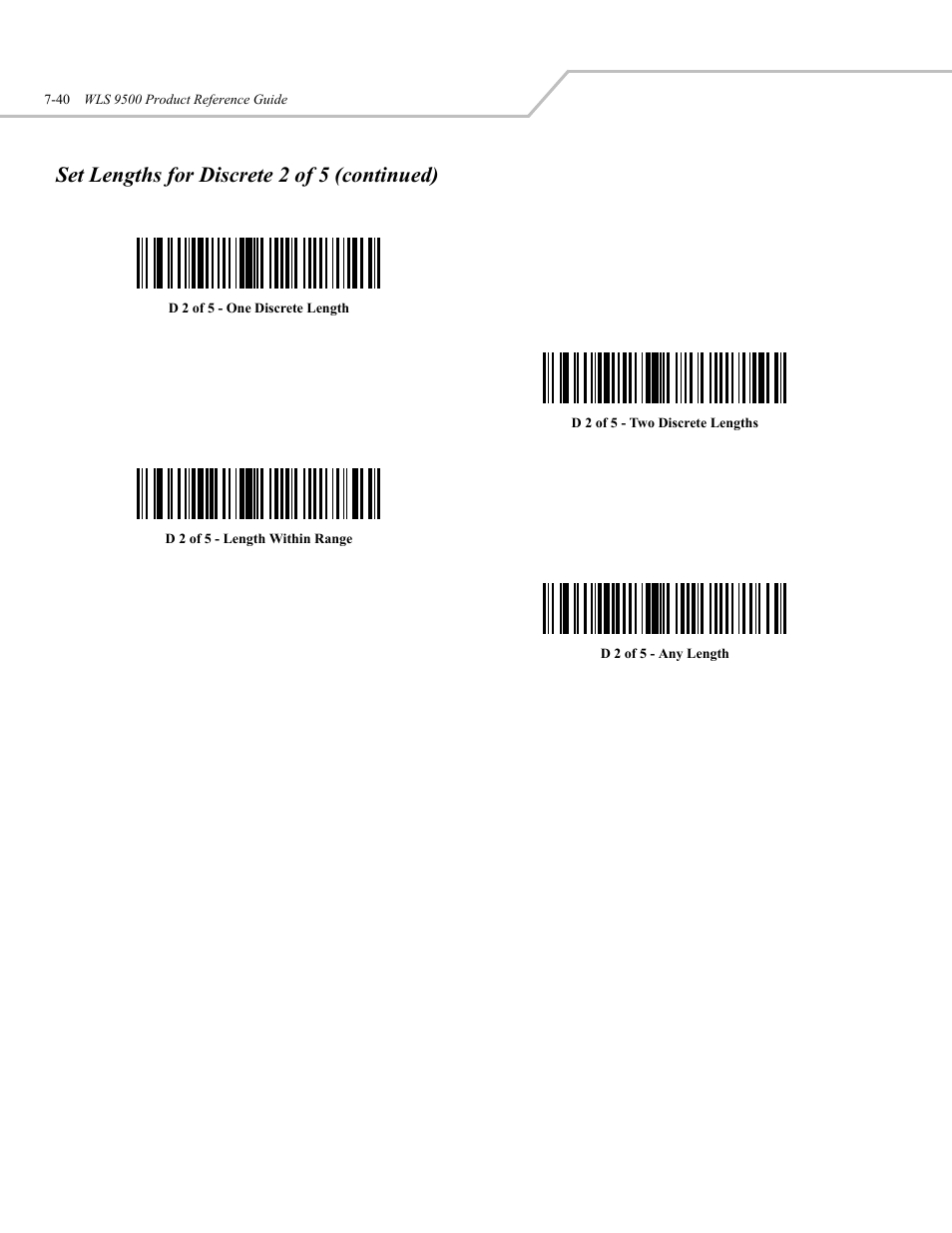 Set lengths for discrete 2 of 5 (continued) | Wasp Bar Code WLS 9500 User Manual | Page 128 / 189