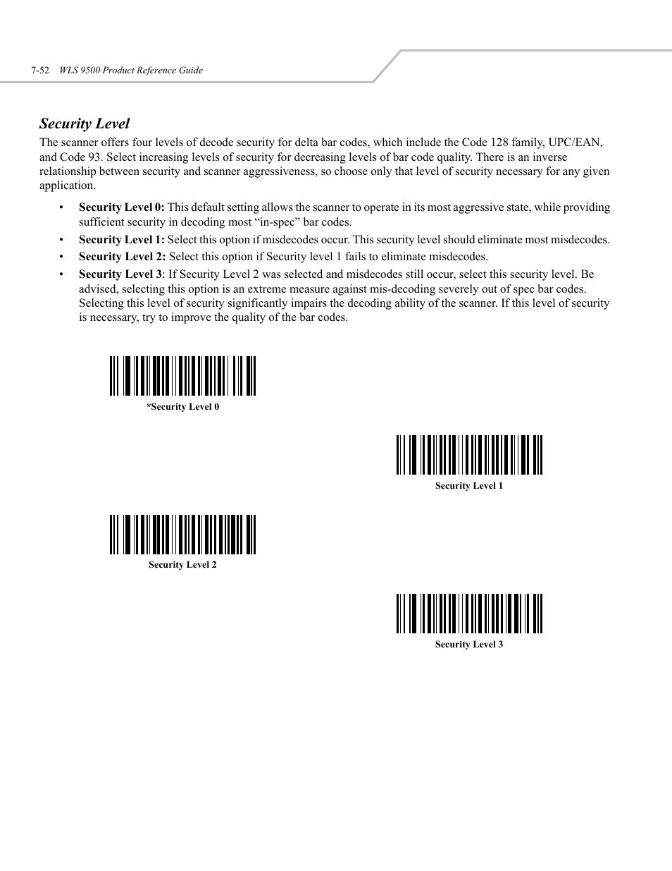 Security level | Wasp Bar Code WLS 9500 User Manual | Page 140 / 189