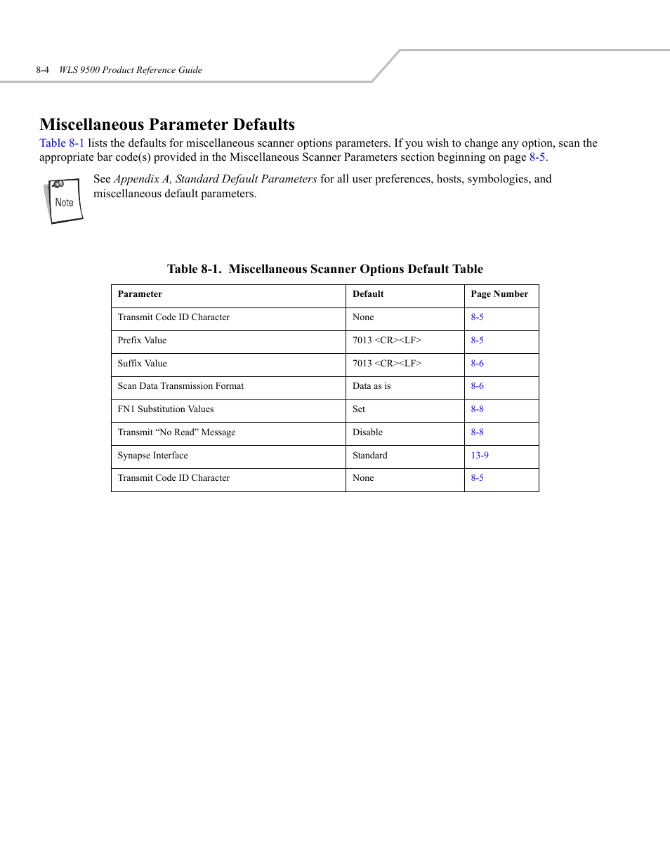 Miscellaneous parameter defaults | Wasp Bar Code WLS 9500 User Manual | Page 146 / 189