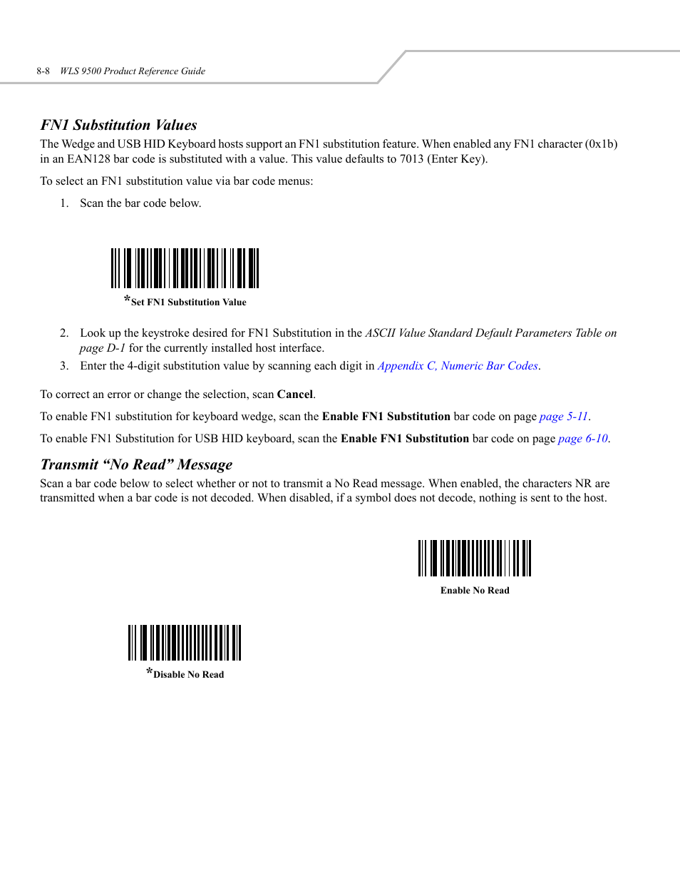 Fn1 substitution values, Transmit “no read” message | Wasp Bar Code WLS 9500 User Manual | Page 150 / 189