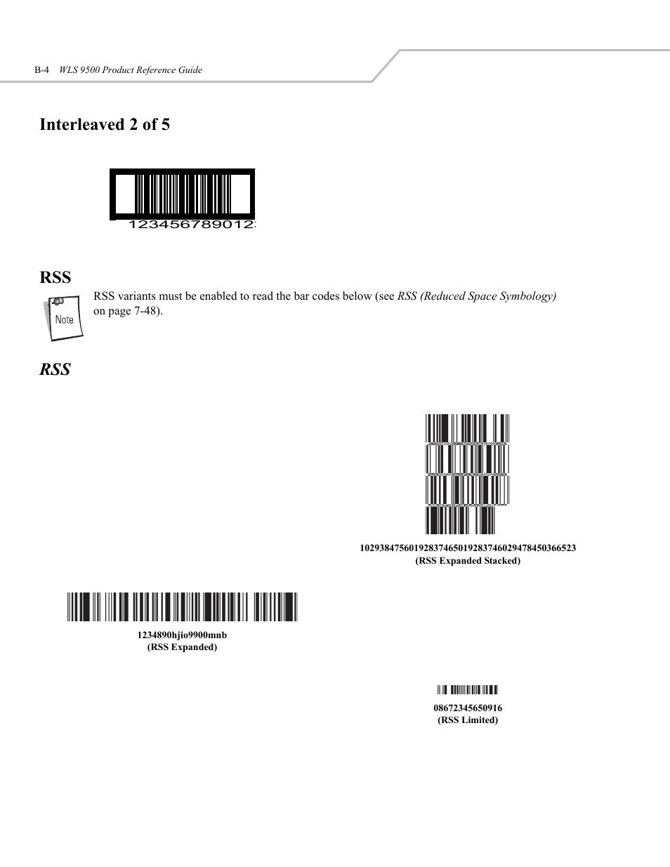 Interleaved 2 of 5 rss | Wasp Bar Code WLS 9500 User Manual | Page 162 / 189