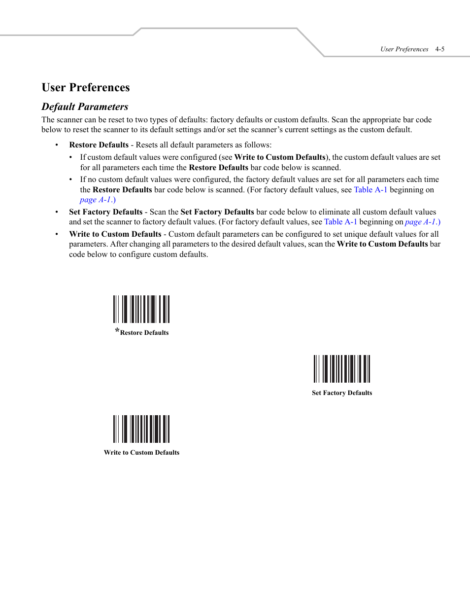 User preferences, Default parameters | Wasp Bar Code WLS 9500 User Manual | Page 41 / 189