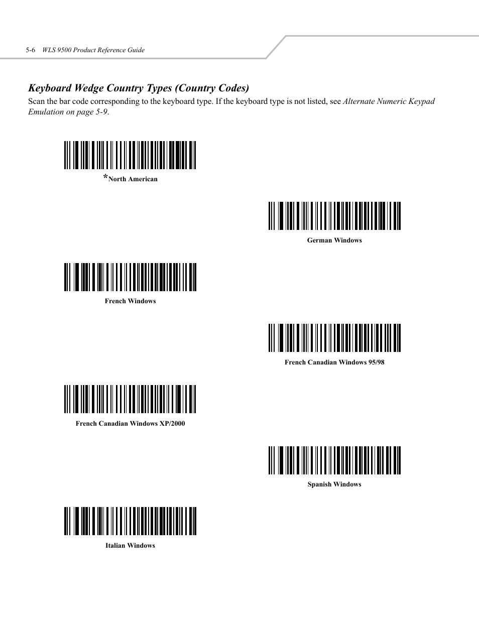 Keyboard wedge country types (country codes) | Wasp Bar Code WLS 9500 User Manual | Page 52 / 189