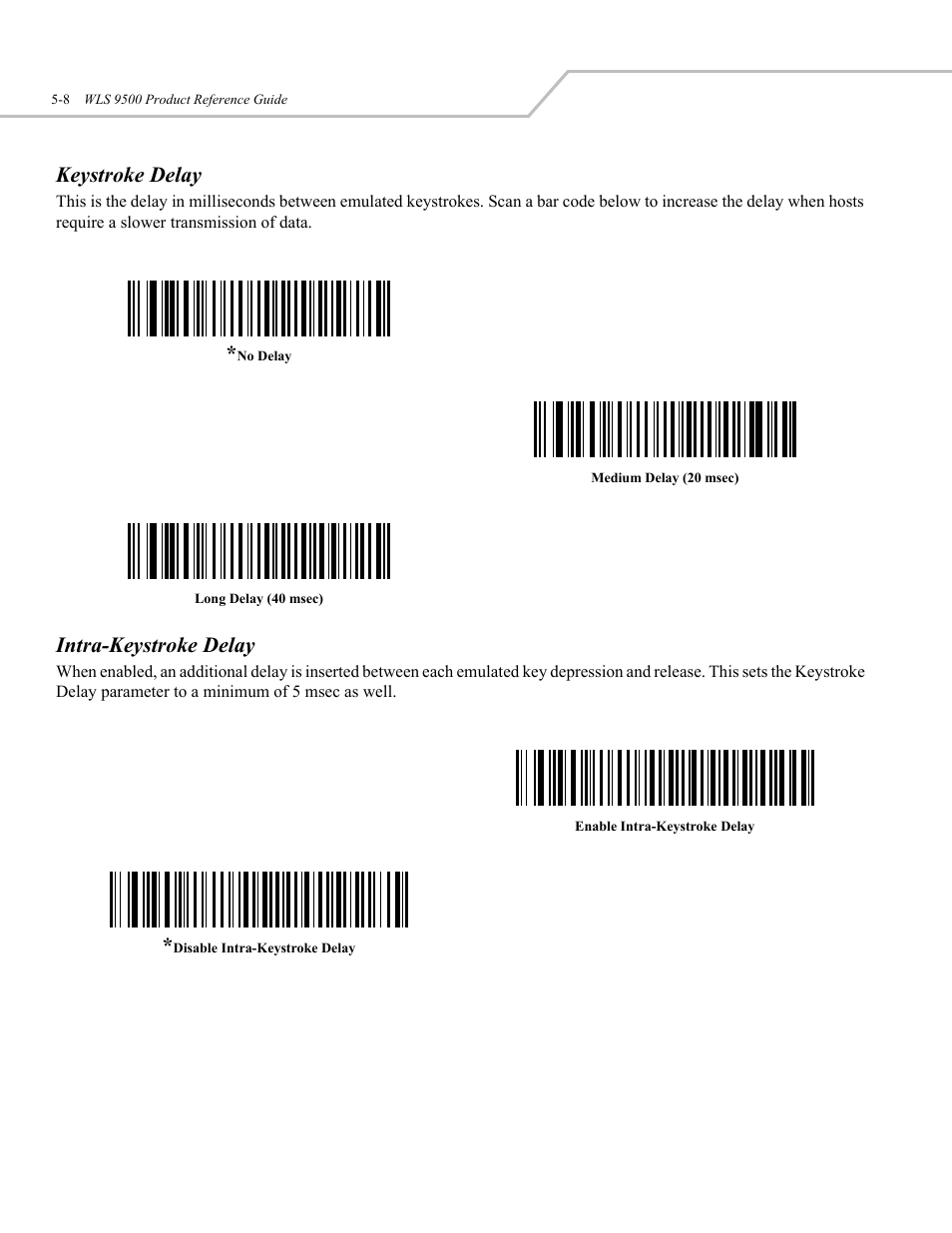 Keystroke delay, Intra-keystroke delay | Wasp Bar Code WLS 9500 User Manual | Page 54 / 189