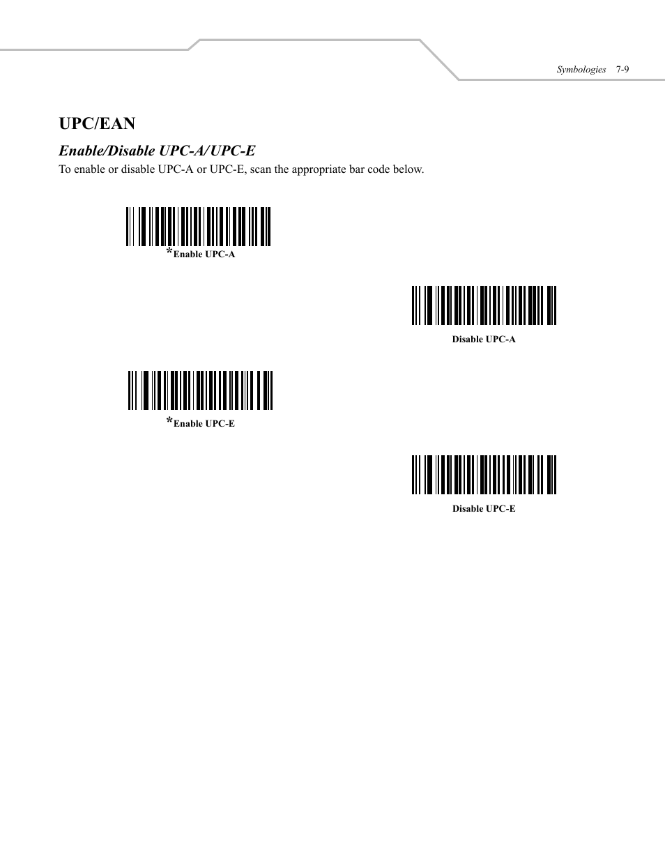 Upc/ean, Enable/disable upc-a/upc-e | Wasp Bar Code WLS 9500 User Manual | Page 97 / 189