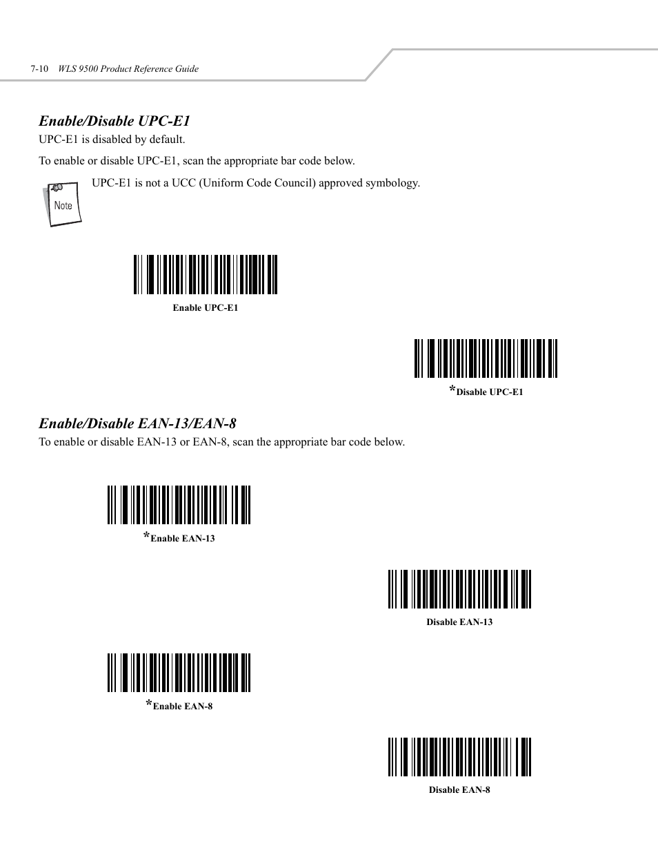 Enable/disable upc-e1, Enable/disable ean-13/ean-8 | Wasp Bar Code WLS 9500 User Manual | Page 98 / 189