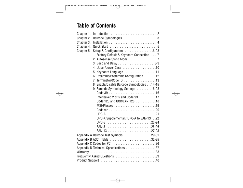 Wasp Bar Code CCD Scanner User Manual | Page 3 / 44