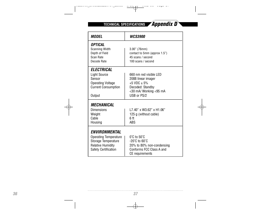 Appendix d | Wasp Bar Code CCD Scanner User Manual | Page 39 / 44