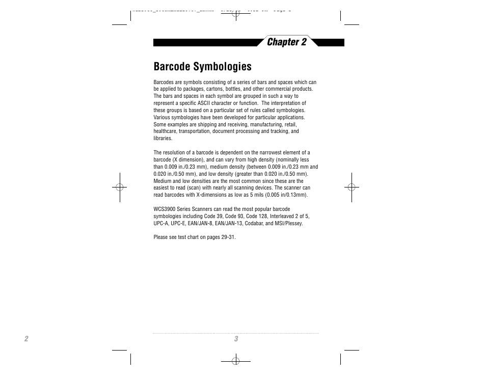 Barcode symbologies, Chapter 2 | Wasp Bar Code CCD Scanner User Manual | Page 5 / 44