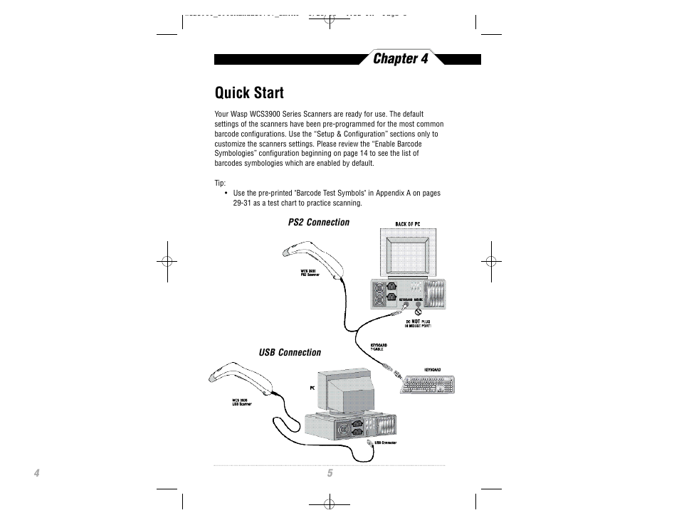 Quick start, Chapter 4 | Wasp Bar Code CCD Scanner User Manual | Page 7 / 44