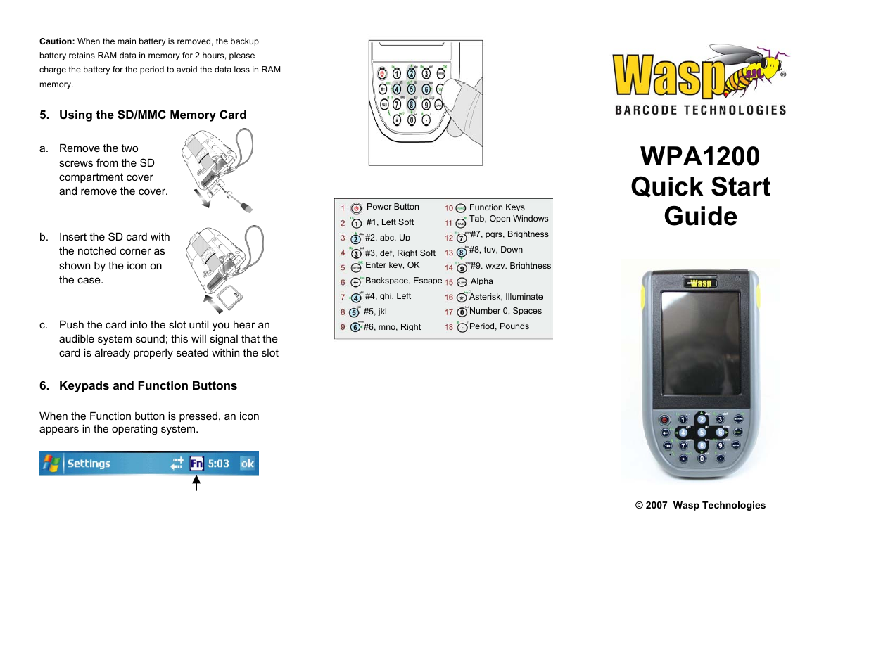 Wasp Bar Code WPA1200 User Manual | 2 pages