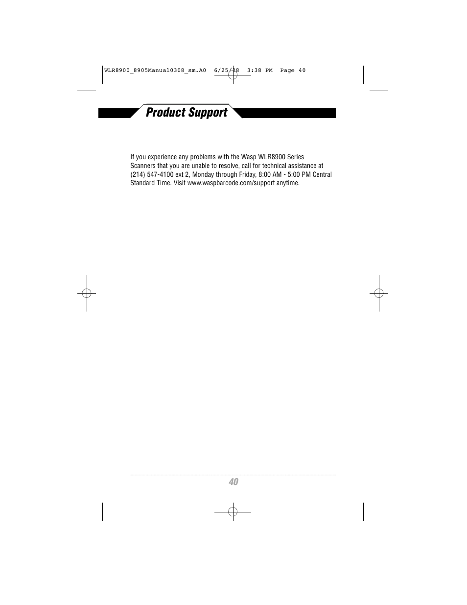 Product support | Wasp Bar Code WLR8900 Series User Manual | Page 42 / 44