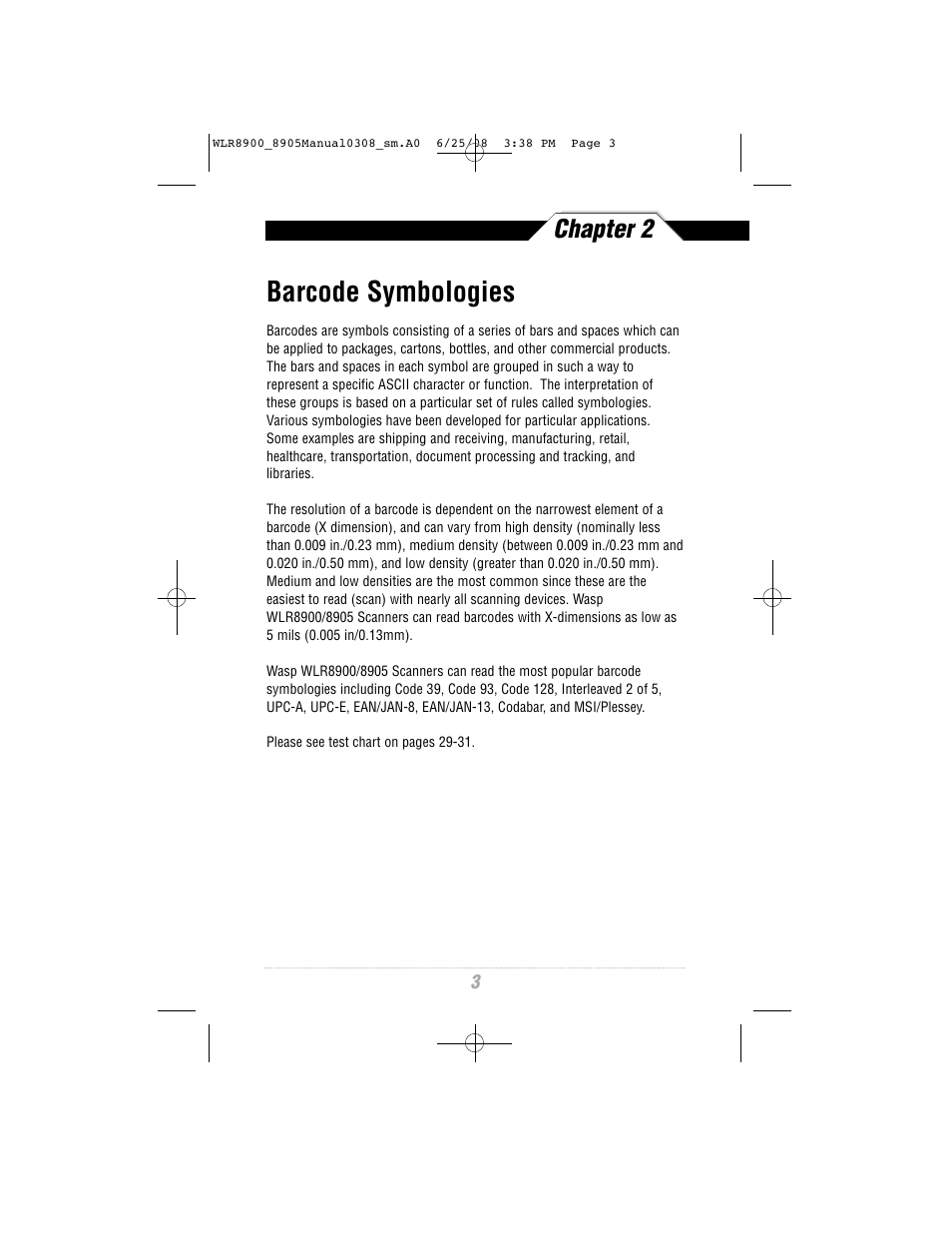 Barcode symbologies, Chapter 2 | Wasp Bar Code WLR8900 Series User Manual | Page 5 / 44