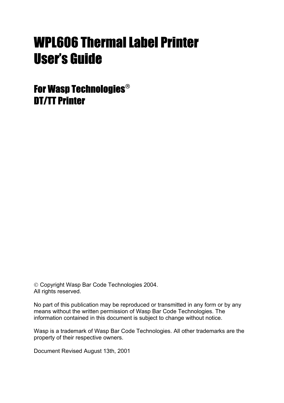 Wasp Bar Code Wasp WPL606 User Manual | 24 pages