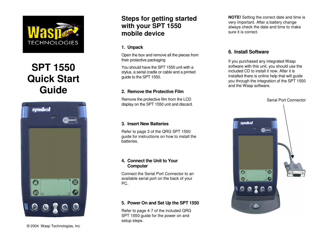 Wasp Bar Code SPT 1550 User Manual | 1 page