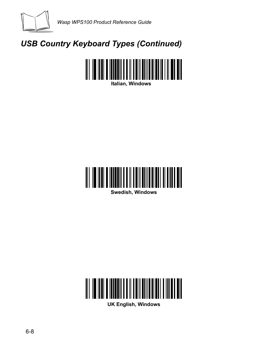 Usb country keyboard types (continued) | Wasp Bar Code WPS100 User Manual | Page 100 / 466