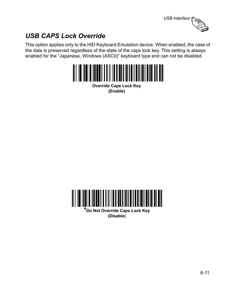 Usb caps lock override, Usb caps lock override -11 | Wasp Bar Code WPS100 User Manual | Page 103 / 466