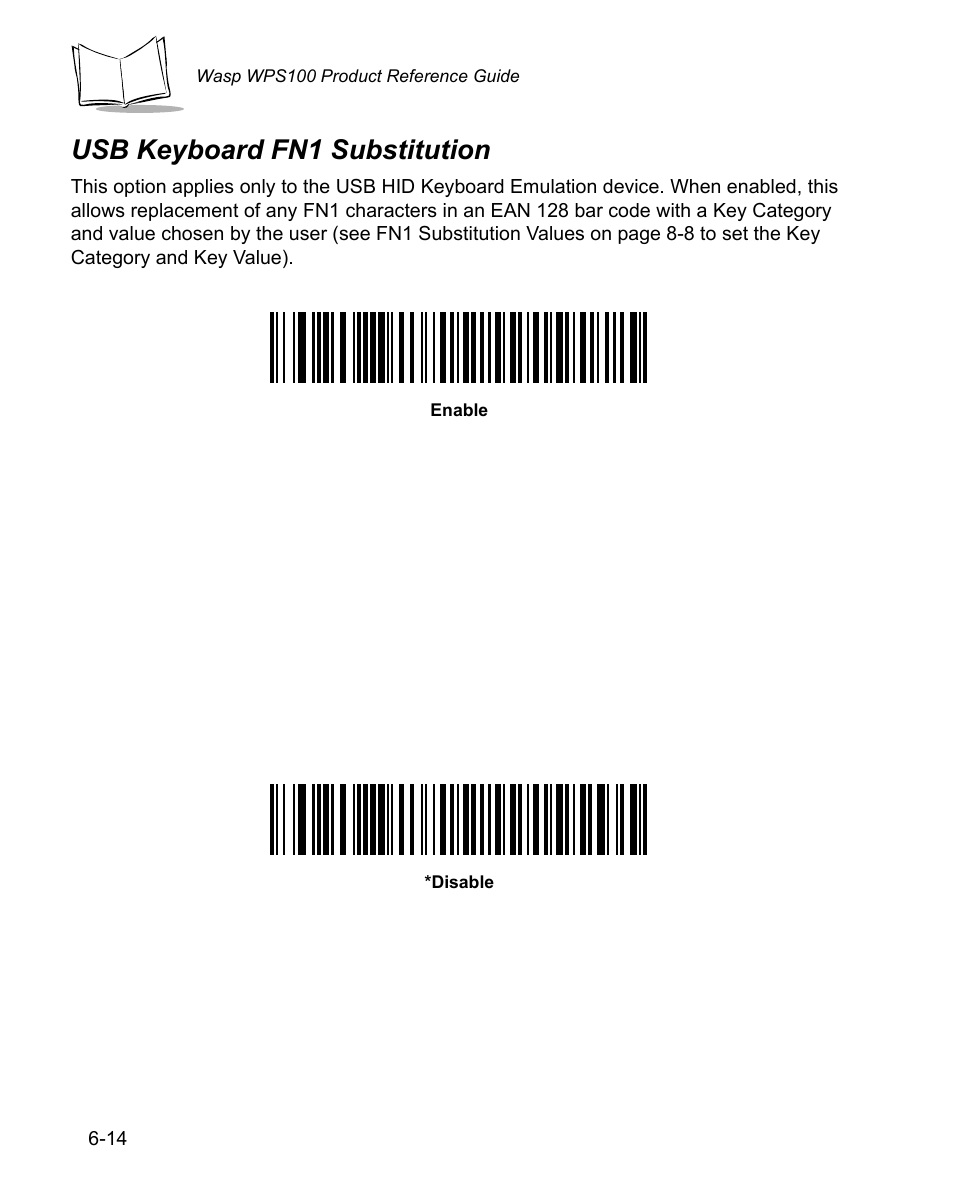 Usb keyboard fn1 substitution, Usb keyboard fn1 substitution -14 | Wasp Bar Code WPS100 User Manual | Page 106 / 466