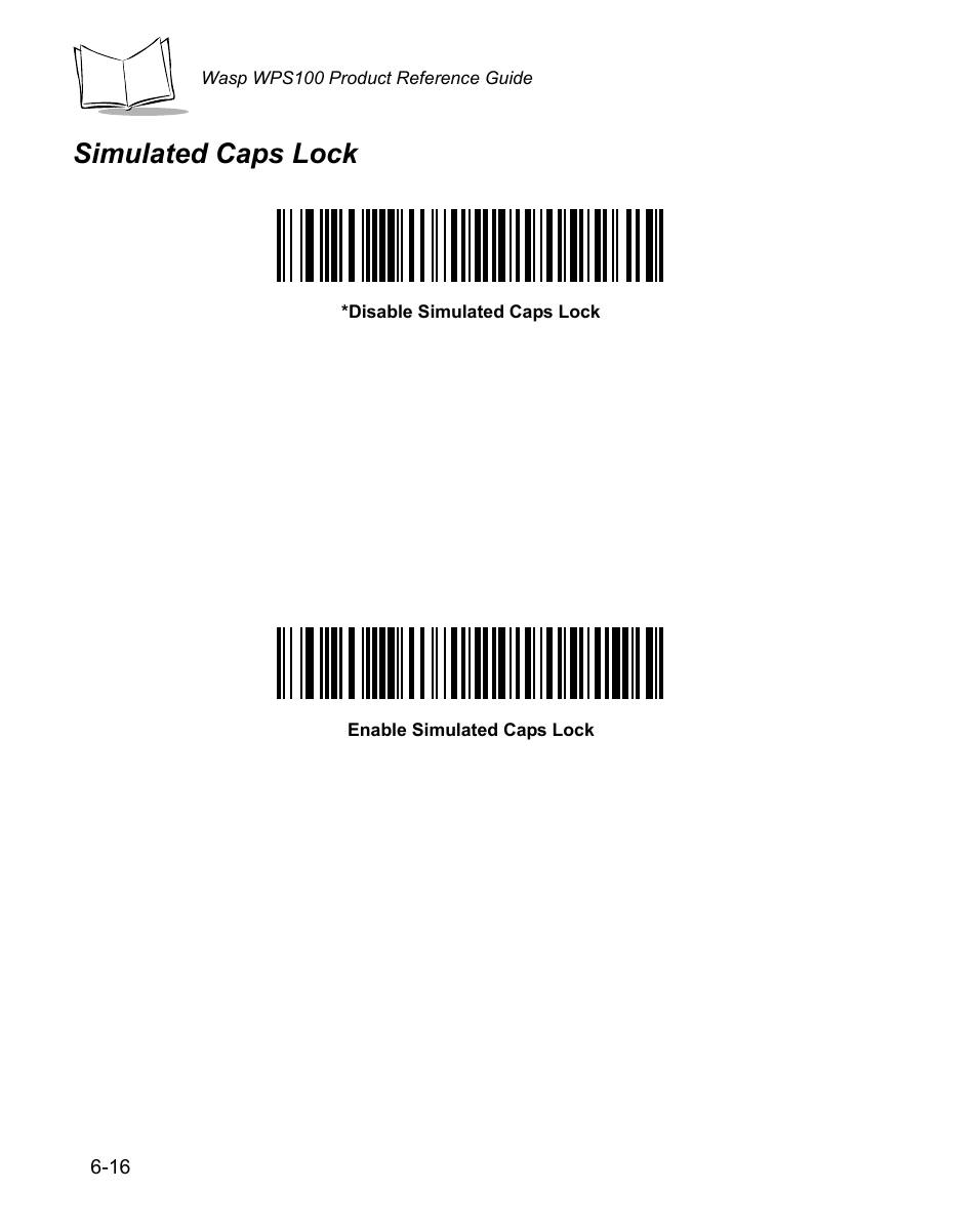 Simulated caps lock, Simulated caps lock -16 | Wasp Bar Code WPS100 User Manual | Page 108 / 466