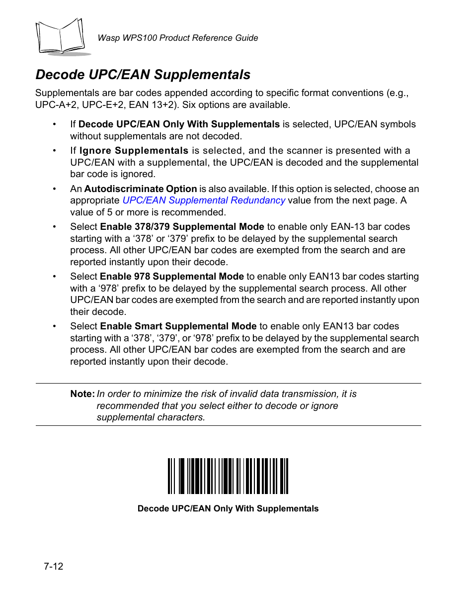 Decode upc/ean supplementals, Decode upc/ean supplementals -12 | Wasp Bar Code WPS100 User Manual | Page 132 / 466