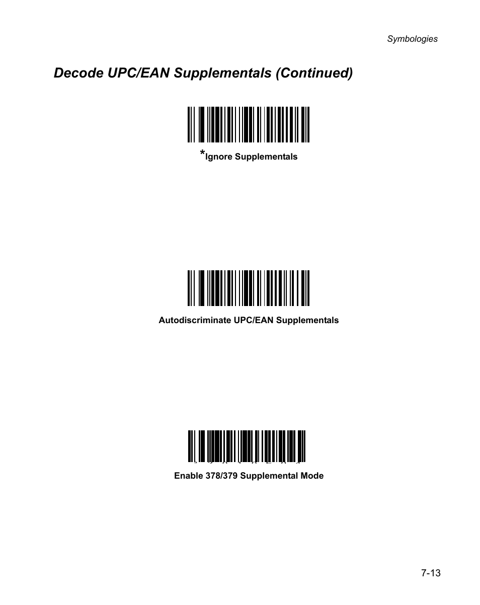 Decode upc/ean supplementals (continued), Symbologies | Wasp Bar Code WPS100 User Manual | Page 133 / 466