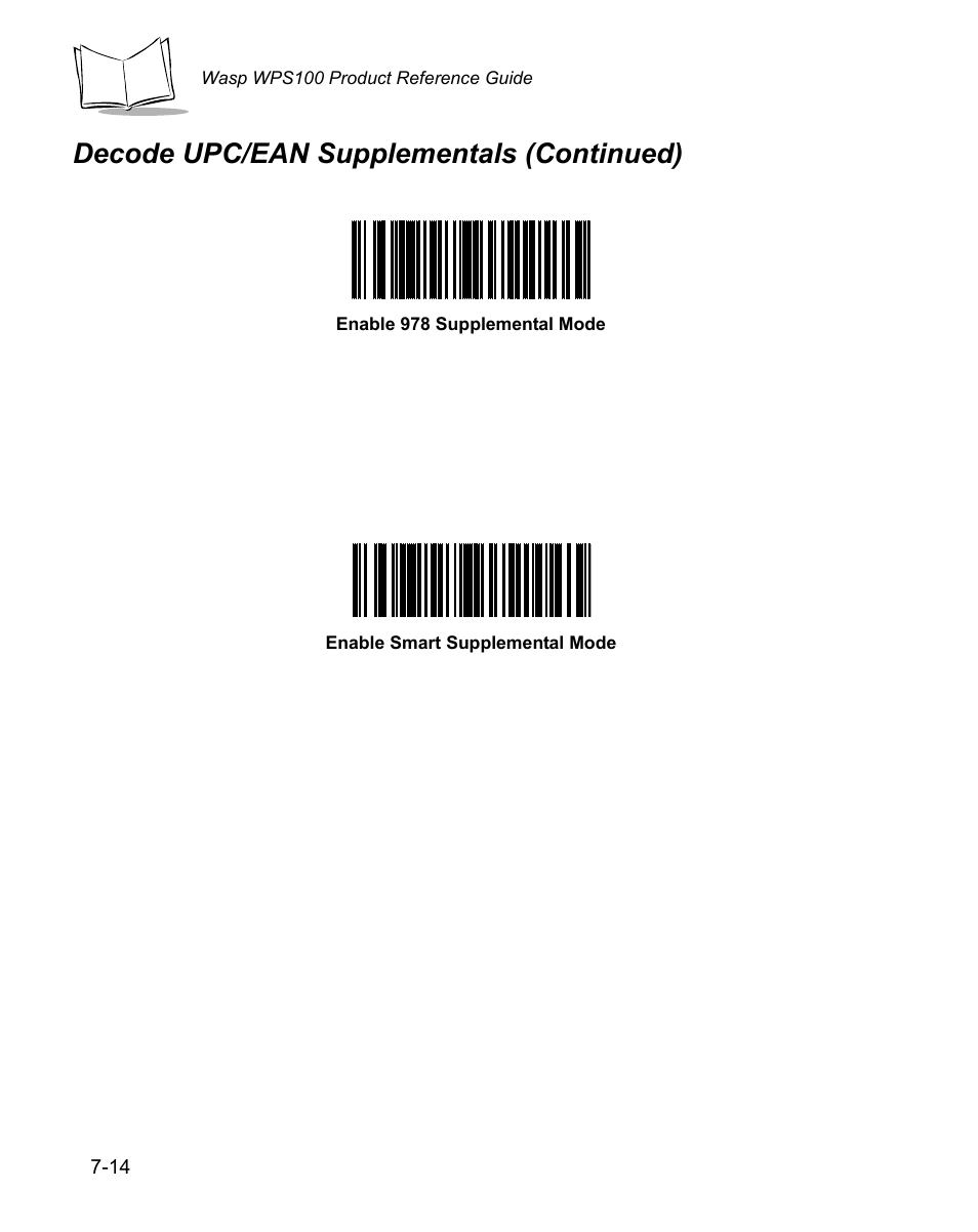 Decode upc/ean supplementals (continued) | Wasp Bar Code WPS100 User Manual | Page 134 / 466