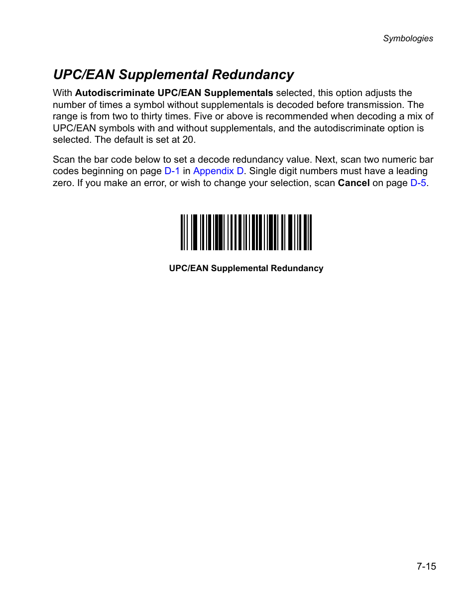 Upc/ean supplemental redundancy, Upc/ean supplemental redundancy -15 | Wasp Bar Code WPS100 User Manual | Page 135 / 466