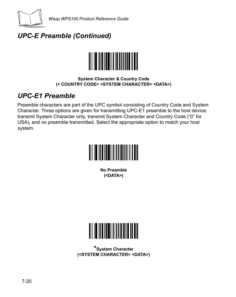 Upc-e1 preamble, Upc-e1 preamble -20, Upc-e preamble (continued) | Wasp Bar Code WPS100 User Manual | Page 140 / 466