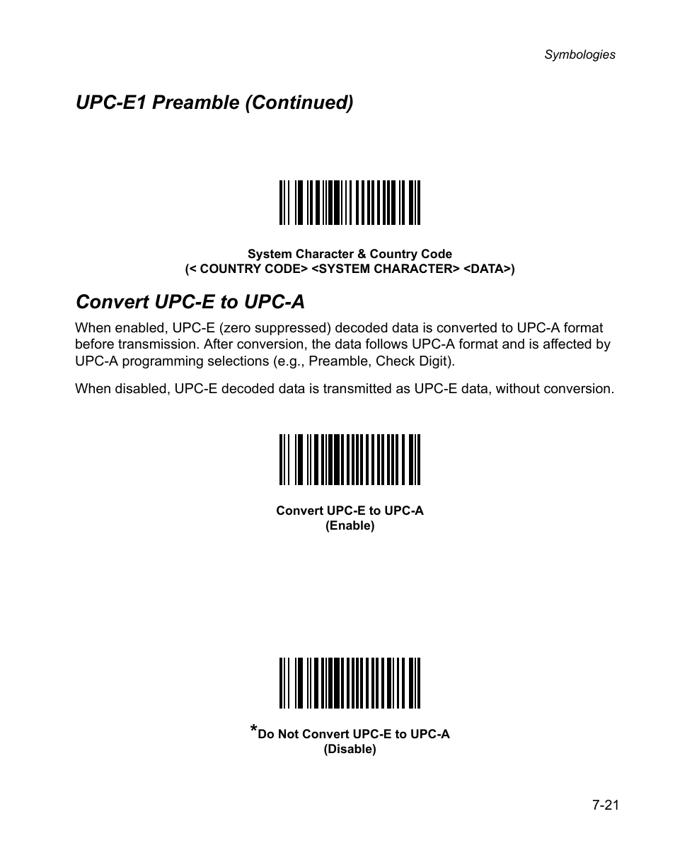 Convert upc-e to upc-a, Convert upc-e to upc-a -21, Upc-e1 preamble (continued) | Wasp Bar Code WPS100 User Manual | Page 141 / 466