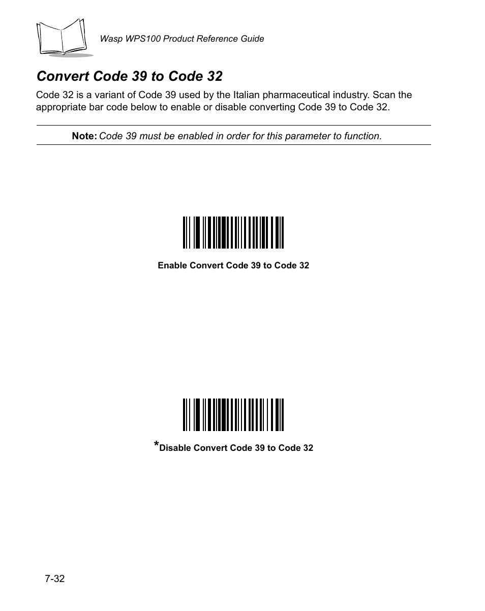 Convert code 39 to code 32, Convert code 39 to code 32 -32 | Wasp Bar Code WPS100 User Manual | Page 152 / 466