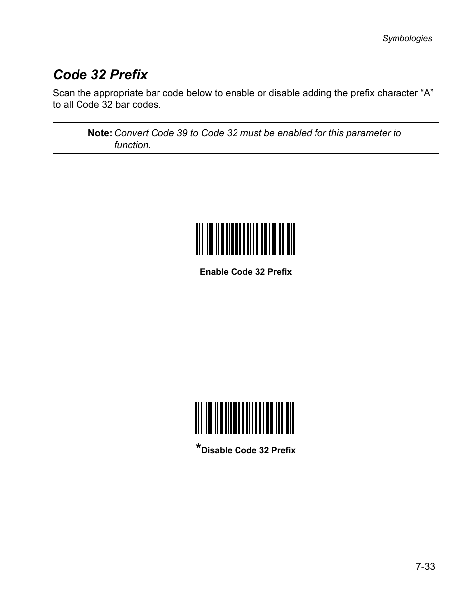 Code 32 prefix, Code 32 prefix -33 | Wasp Bar Code WPS100 User Manual | Page 153 / 466