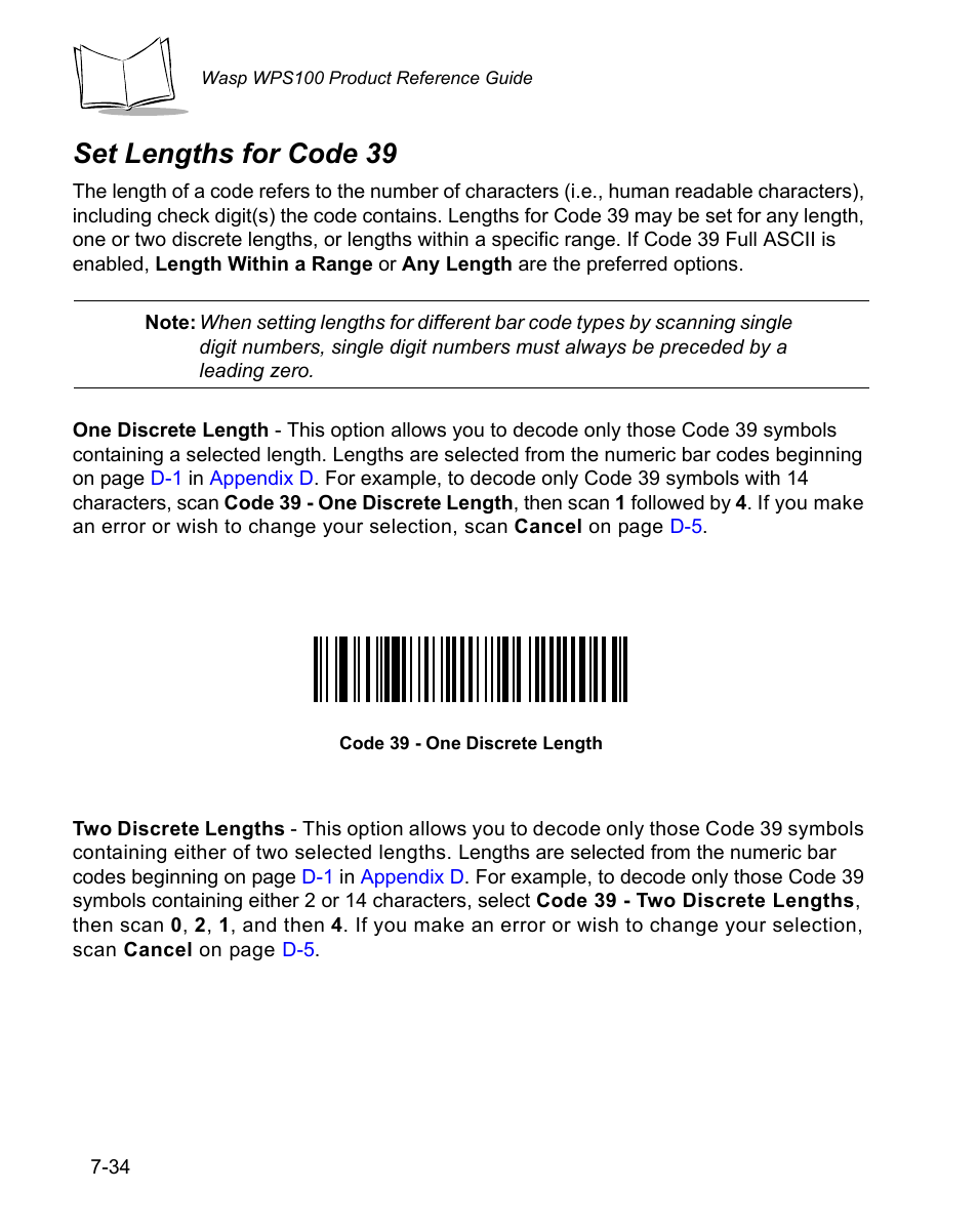 Set lengths for code 39, Set lengths for code 39 -34 | Wasp Bar Code WPS100 User Manual | Page 154 / 466