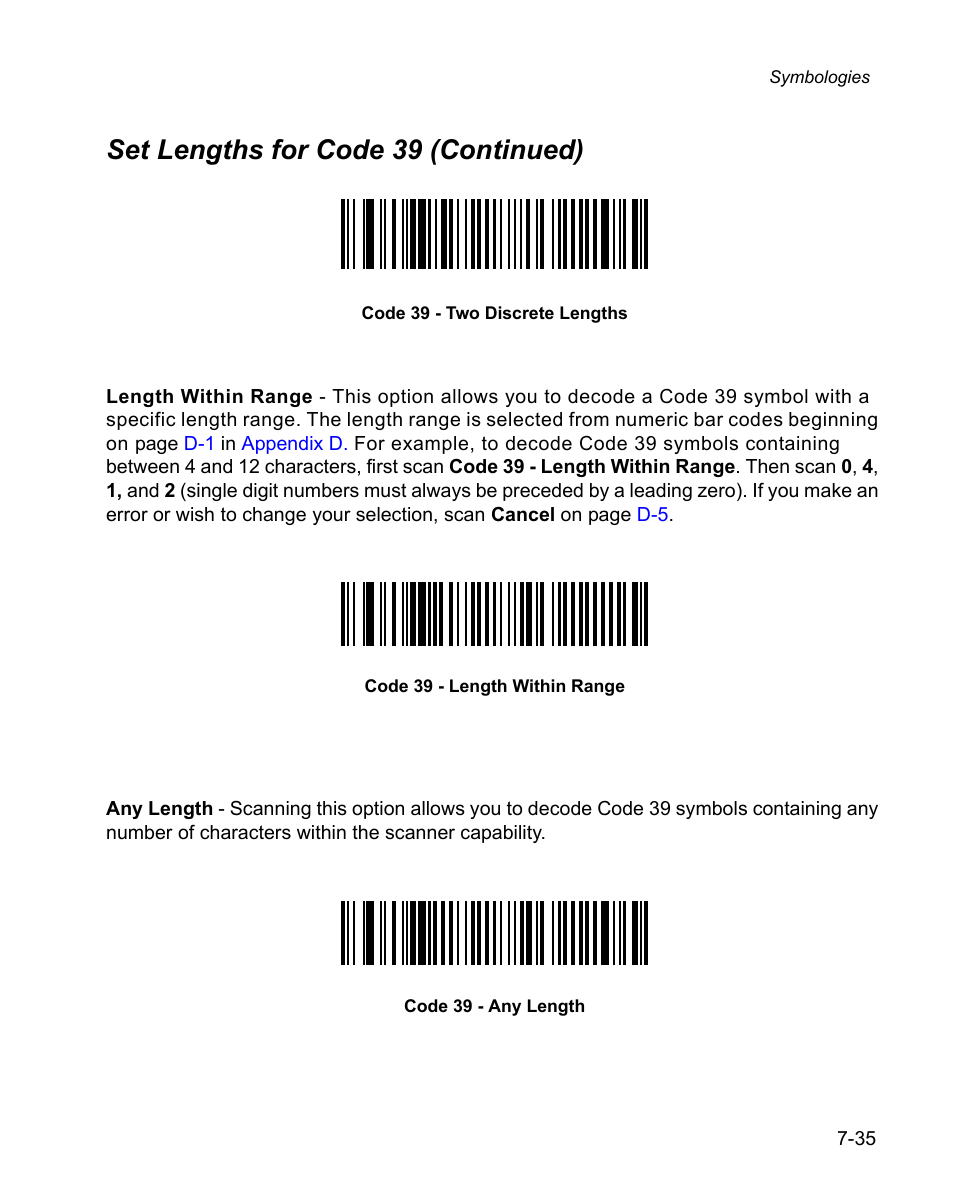 Set lengths for code 39 (continued) | Wasp Bar Code WPS100 User Manual | Page 155 / 466