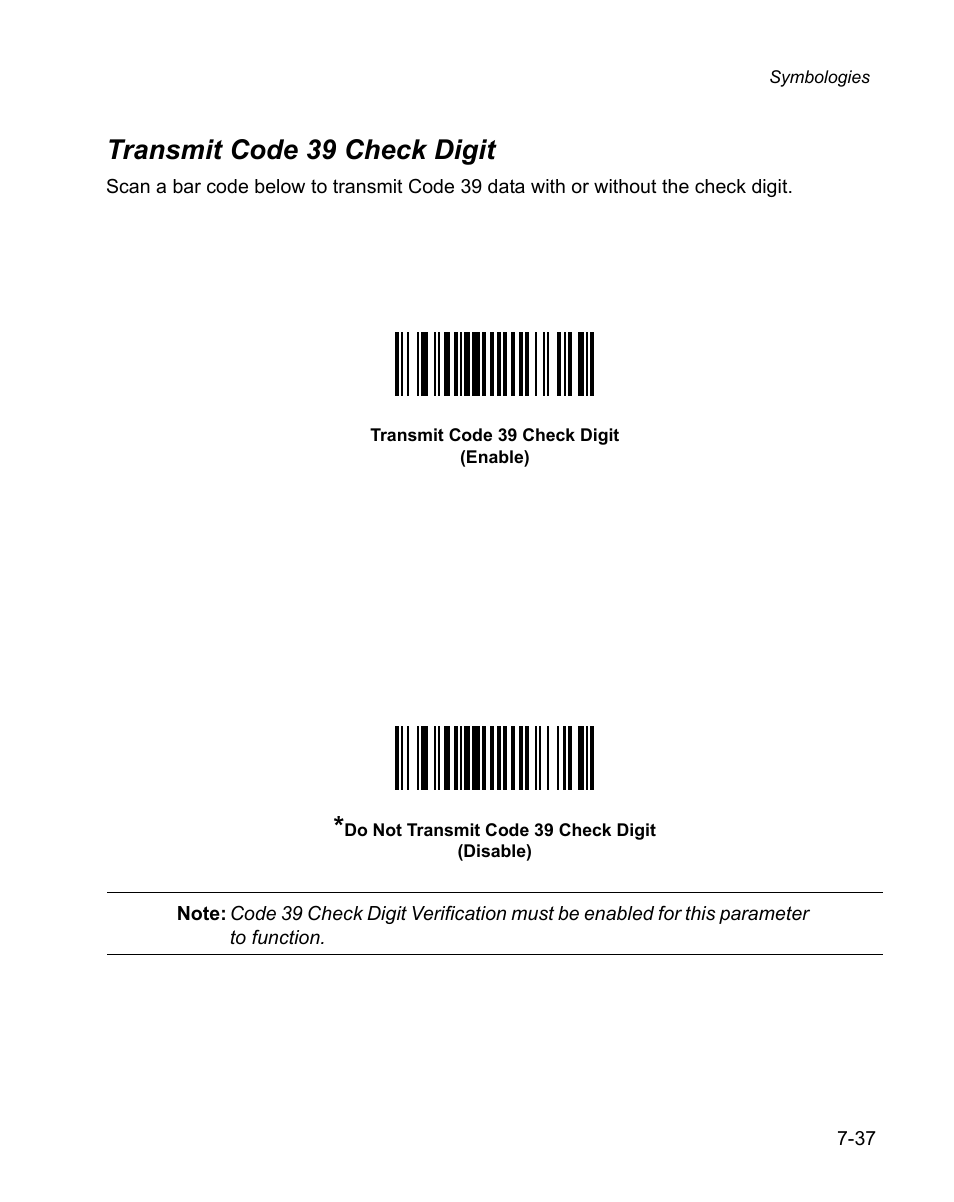 Transmit code 39 check digit, Transmit code 39 check digit -37 | Wasp Bar Code WPS100 User Manual | Page 157 / 466