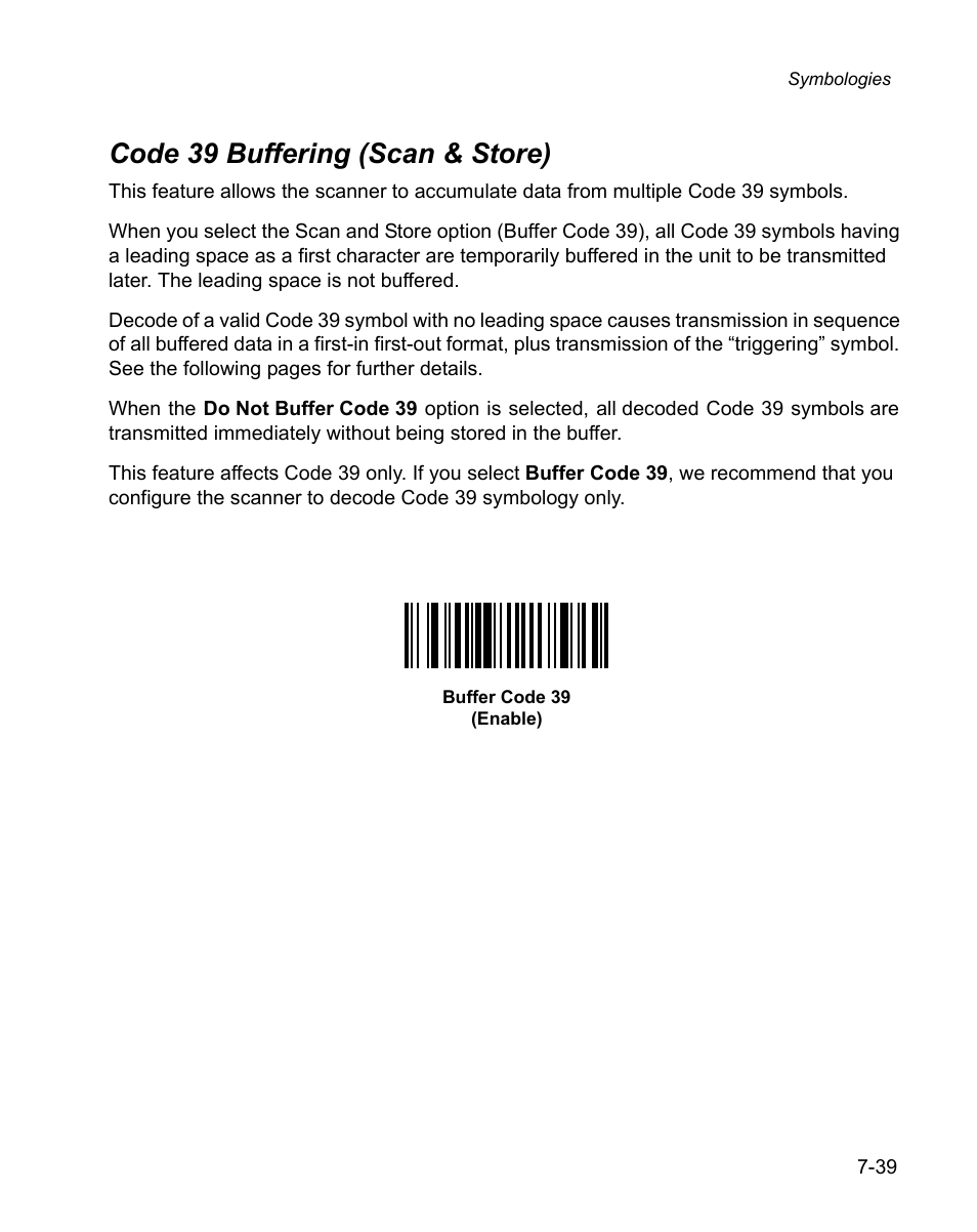 Code 39 buffering (scan & store), Code 39 buffering (scan & store) -39 | Wasp Bar Code WPS100 User Manual | Page 159 / 466