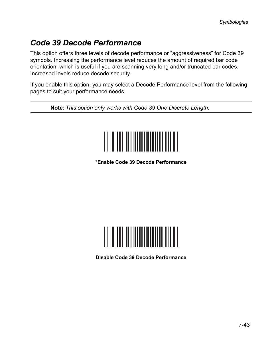 Code 39 decode performance, Code 39 decode performance -43 | Wasp Bar Code WPS100 User Manual | Page 163 / 466