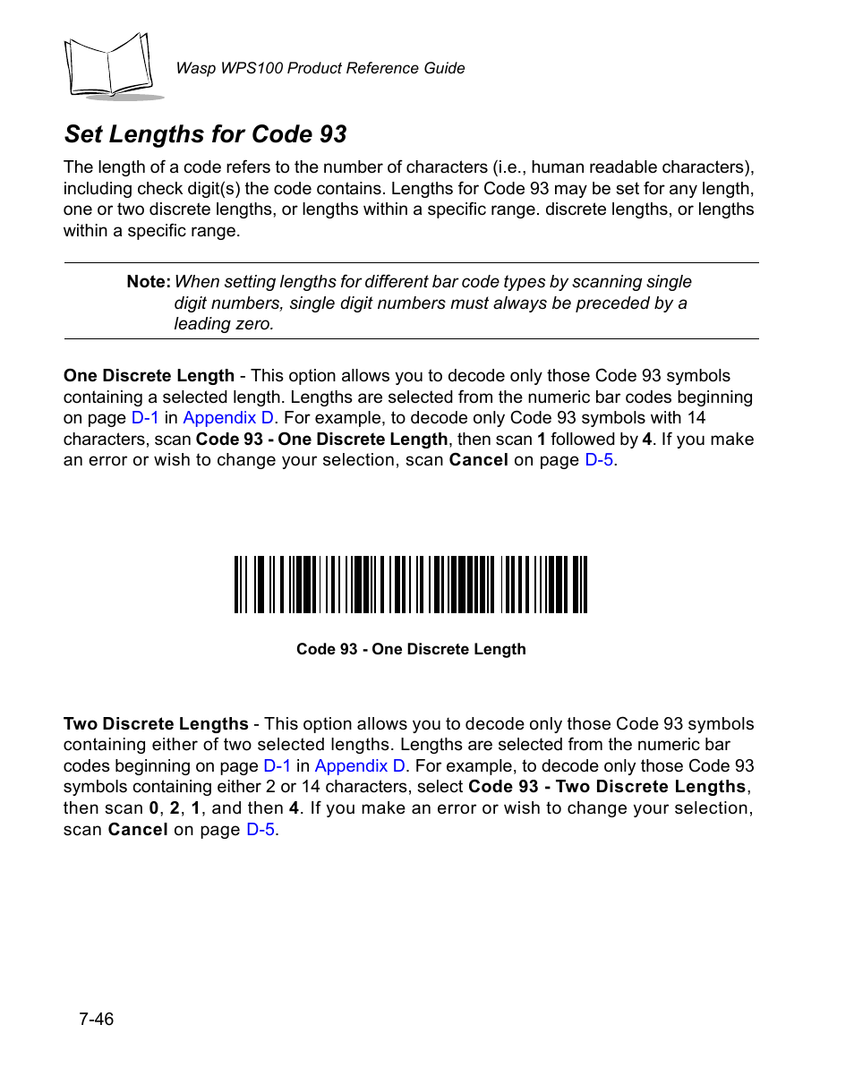 Set lengths for code 93, Set lengths for code 93 -46 | Wasp Bar Code WPS100 User Manual | Page 166 / 466