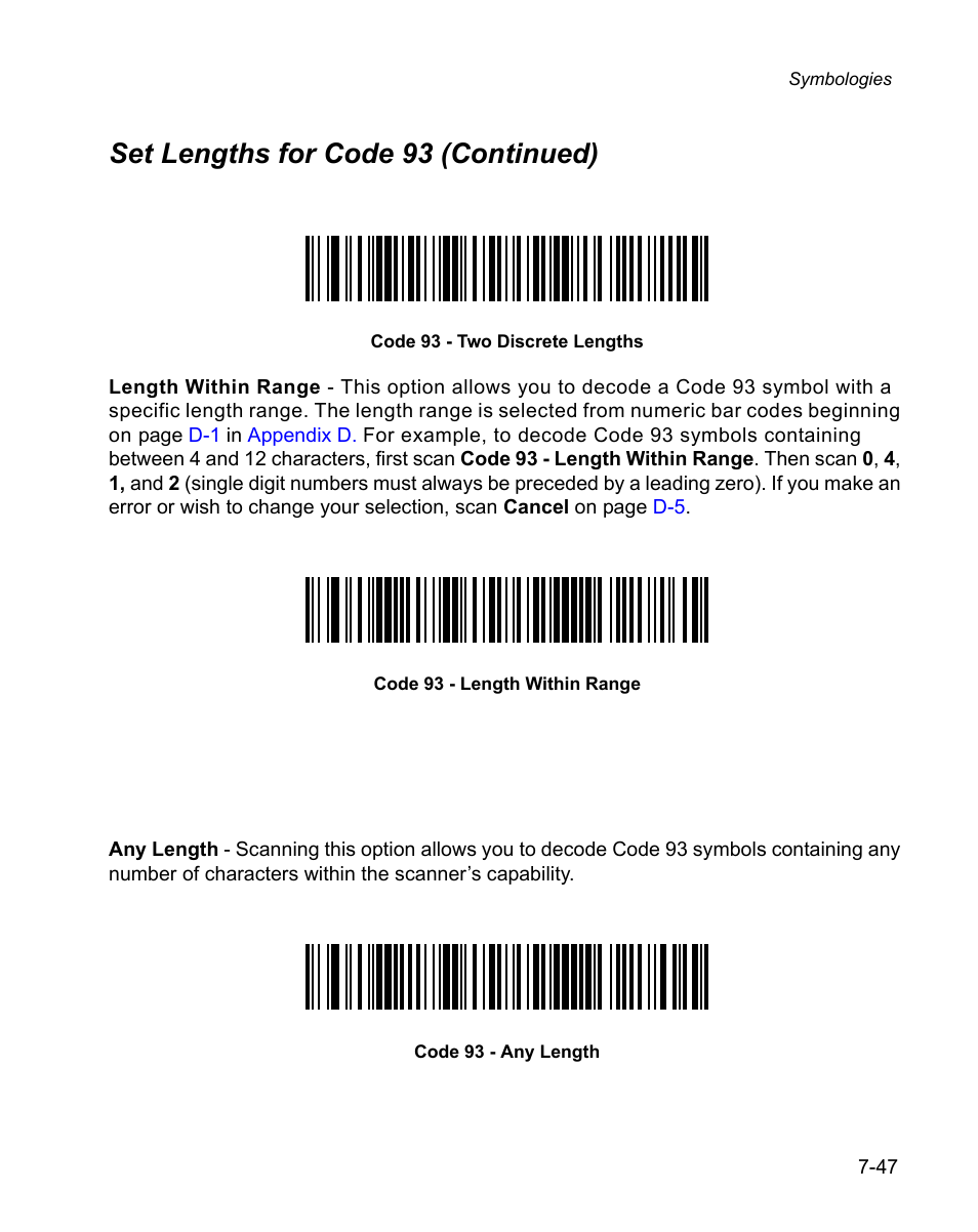 Set lengths for code 93 (continued) | Wasp Bar Code WPS100 User Manual | Page 167 / 466